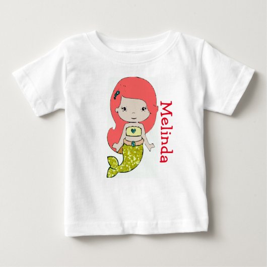 パーソナライズされた人魚の赤ちゃん用ワンピースTシャツ ベビーTシャツ (正面)