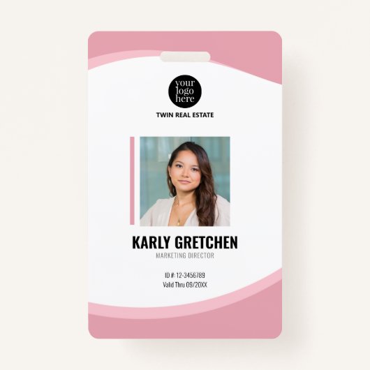 パーソナライズされた企業のモダン従業員IDピンク バッジ (正面)