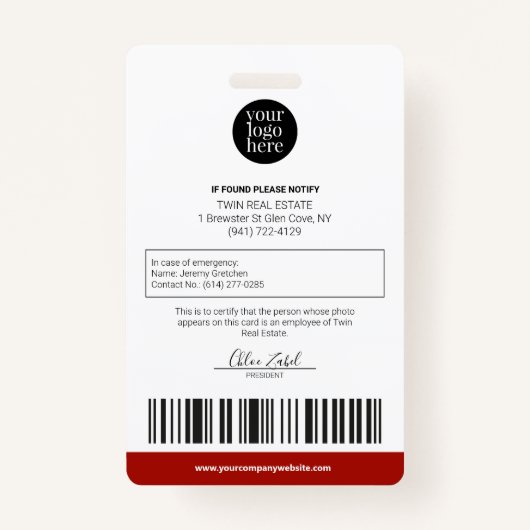 パーソナライズされた企業のモダン従業員ID赤 バッジ (裏面)