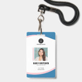 パーソナライズされた企業のモダン社員の青いピンク バッジ (正面(ネックストラップ付))