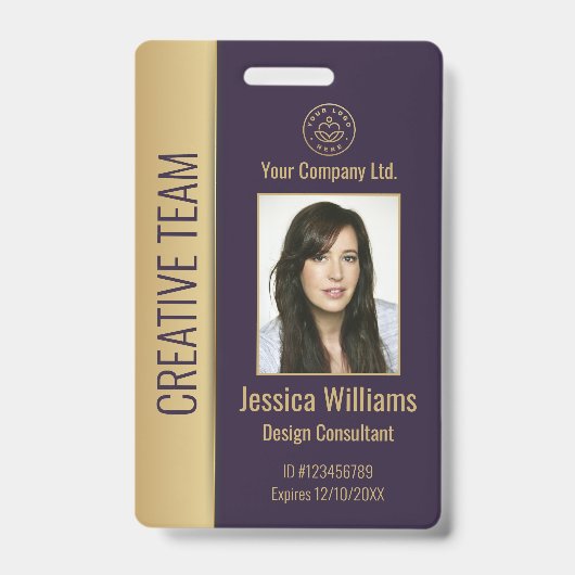 パーソナライズされた企業の従業員の紫ID バッジ (正面)