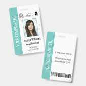 パーソナライズされた企業認定スタッフ ティール ID バッジ (正面&裏面)