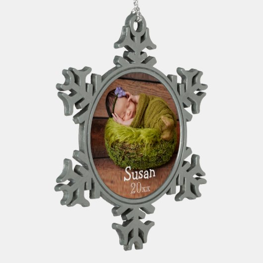 パーソナライズされた休日の写真クリスマスオーナメント スノーフレークピューターオーナメント (左)
