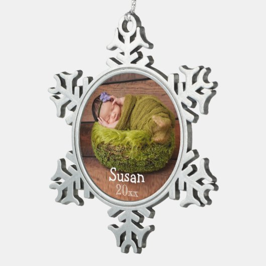 パーソナライズされた休日の写真クリスマスオーナメント スノーフレークピューターオーナメント (右)