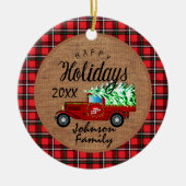 パーソナライズされた休日ヴィンテージトラック – クリスマス セラミックオーナメント (正面)