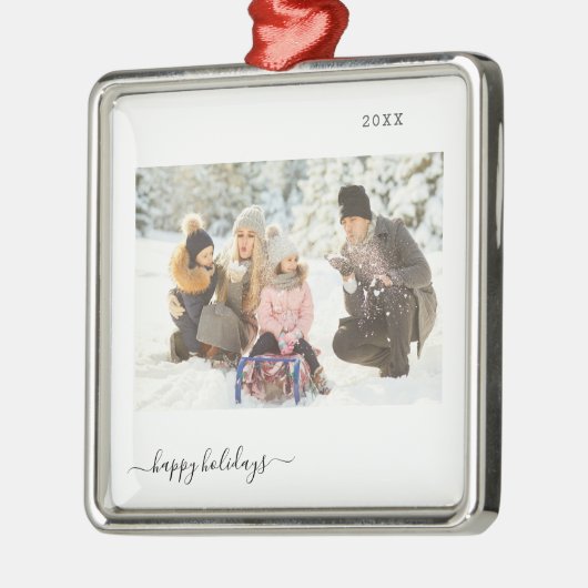 パーソナライズされた休日2写真モダン2022 メタルオーナメント (左)