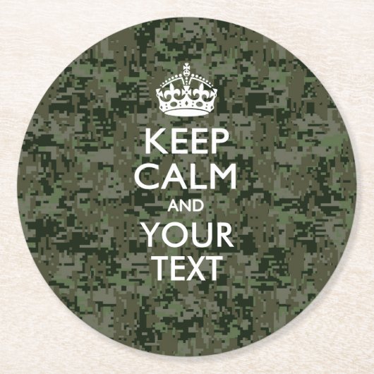 パーソナライズされた保CALMとYour Text Digital迷彩柄 ラウンドペーパーコースター (正面)