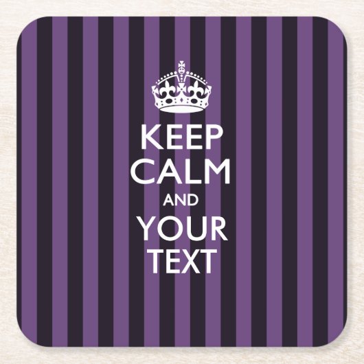 パーソナライズされた保CALMとYour Text for Purple スクエアペーパーコースター (正面)