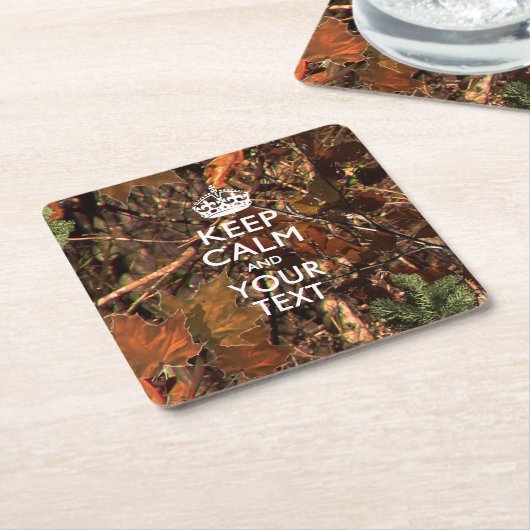 パーソナライズされた保CALMとYour Text Hunter迷彩柄 スクエアペーパーコースター (アングル)