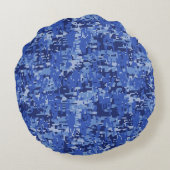 パーソナライズされた保CALMとYour Text on Navy迷彩柄 ラウンドクッション (裏面)