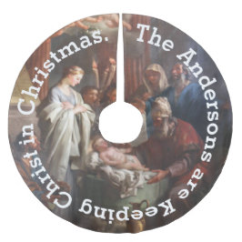 パーソナライズされた保Christ in Christmas Tree Skirts ブラッシュドポリエステルツリースカート