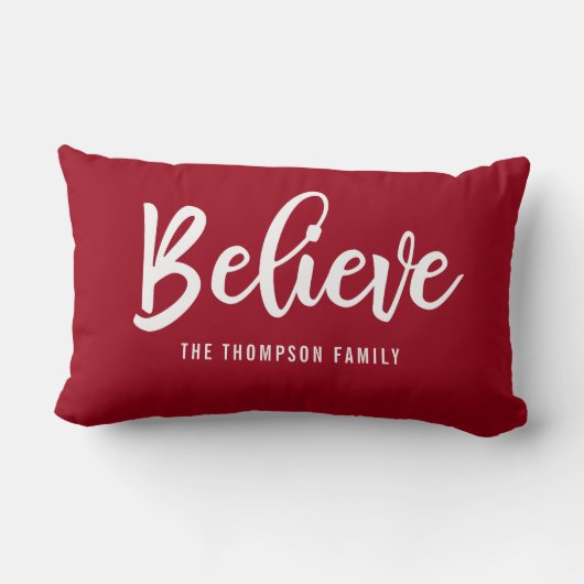 パーソナライズされた信じRed Script Christmas Pilo ランバークッション (裏面)