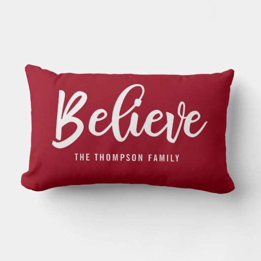 パーソナライズされた信じRed Script Christmas Pilo ランバークッション (正面)