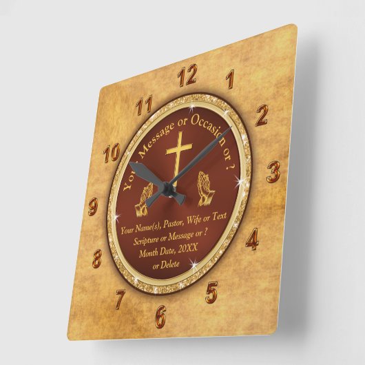 パーソナライズされた信ユニーク仰心を込めて スクエア壁時計 (傾斜)