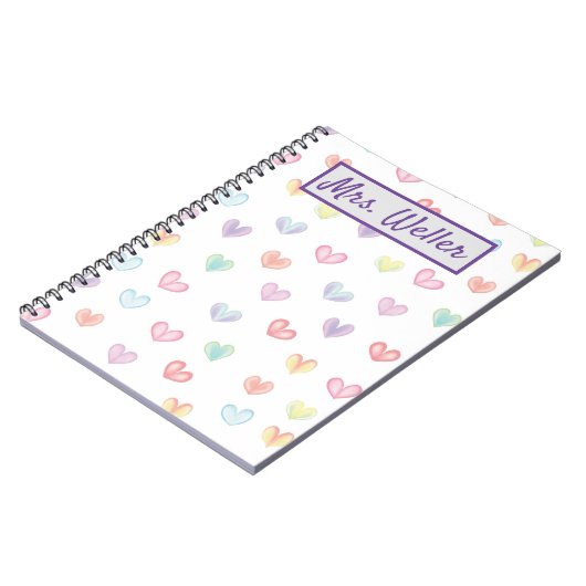 パーソナライズされた先生と水彩ハート ノートブック (左側)