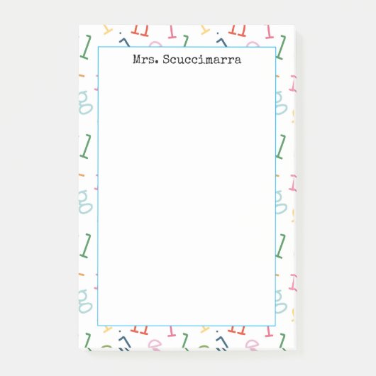 パーソナライズされた先生アルファベットのメモ帳 ポストイット (正面)