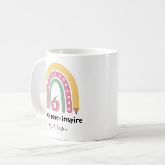 パーソナライズされた先生ギフト教えラヴインスパイアィー コーヒーマグカップ (正面左)