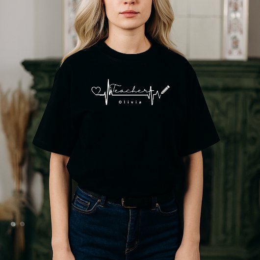 パーソナライズされた先生ハートビート新学期 Tシャツ