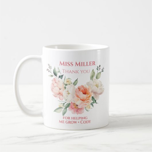 パーソナライズされた先生フローラありがとう コーヒーマグカップ (左)