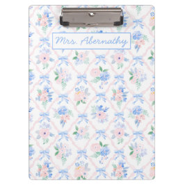 パーソナライズされた先生フローラリボン弓 クリップボード