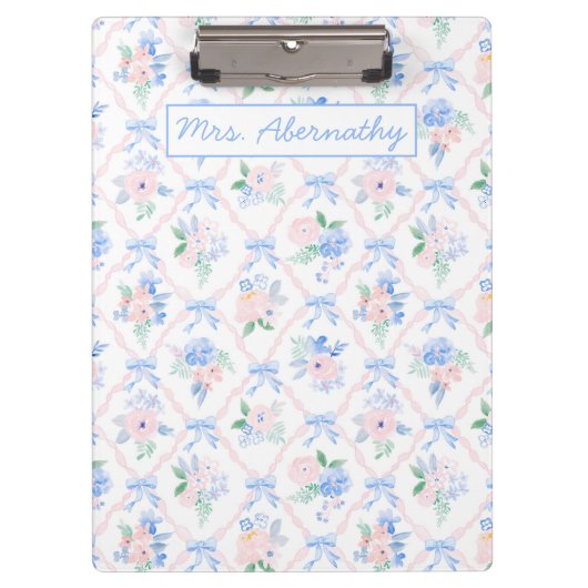 パーソナライズされた先生フローラリボン弓 クリップボード (正面)