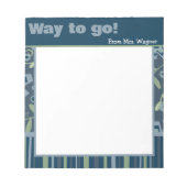 パーソナライズされた先生ブルーフローラストライプのモダン ノートパッド (正面)