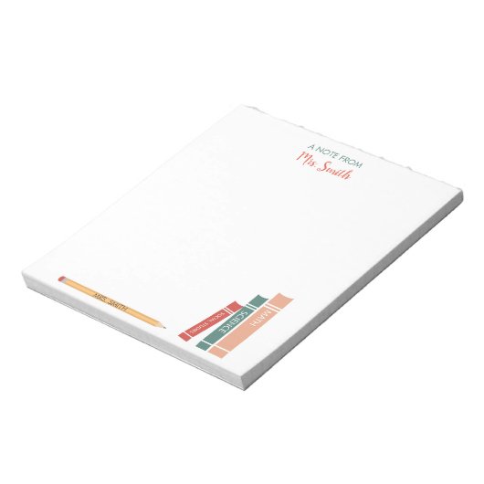 パーソナライズされた先生メモ帳と鉛筆 ノートパッド (回転)