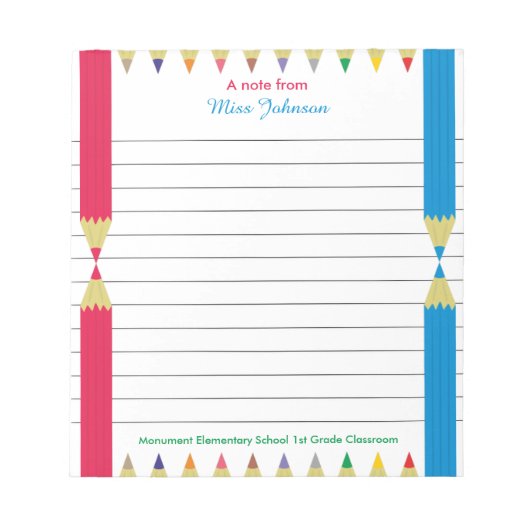 パーソナライズされた先生メモ帳カラフルPencils ノートパッド (正面)