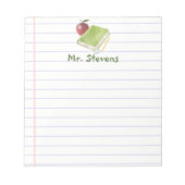 パーソナライズされた先生リンゴ及び本新学期 ノートパッド (正面)