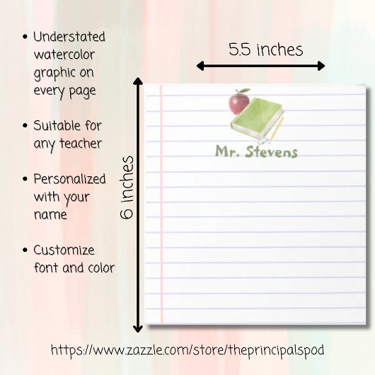 パーソナライズされた先生リンゴ及び本新学期 ノートパッド
