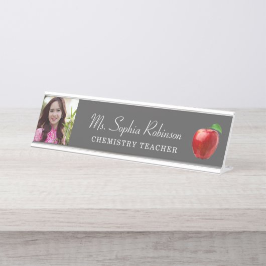 パーソナライズされた先生写モダン真 デスクネームプレート (正面)