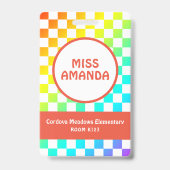 パーソナライズされた先生名タグIDバッジ市松模様に バッジ (正面)