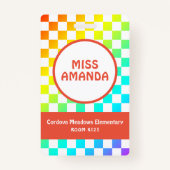 パーソナライズされた先生名タグIDバッジ市松模様に バッジ (正面)