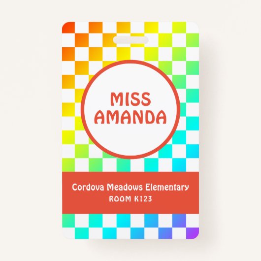 パーソナライズされた先生名タグIDバッジ市松模様に バッジ (正面)