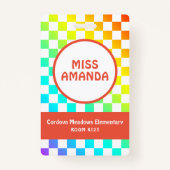 パーソナライズされた先生名タグIDバッジ市松模様に バッジ (裏面)