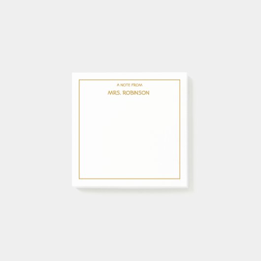 パーソナライズされた先生名プロフェッショナル金ゴールドスクリプト ポストイット (正面)