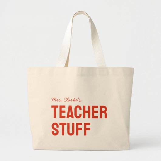 パーソナライズされた先生名ミニマルかわいい ラージトートバッグ (正面)