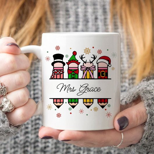 パーソナライズされた先生名鉛筆、クリスマスプレゼント コーヒーマグカップ