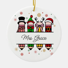パーソナライズされた先生名鉛筆、クリスマスプレゼント セラミックオーナメント
