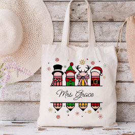 パーソナライズされた先生名鉛筆、クリスマスプレゼント トートバッグ