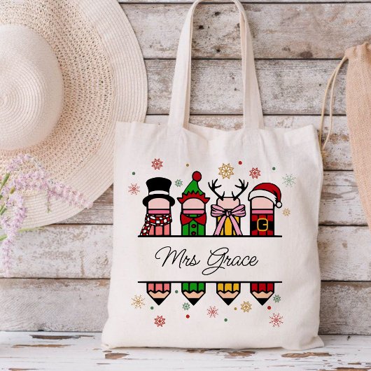 パーソナライズされた先生名鉛筆、クリスマスプレゼント トートバッグ