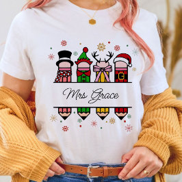 パーソナライズされた先生名鉛筆、クリスマスプレゼント Tシャツ