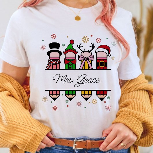 パーソナライズされた先生名鉛筆、クリスマスプレゼント Tシャツ