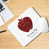パーソナライズされた先生名Red Appleフェイクグリッター マウスパッド