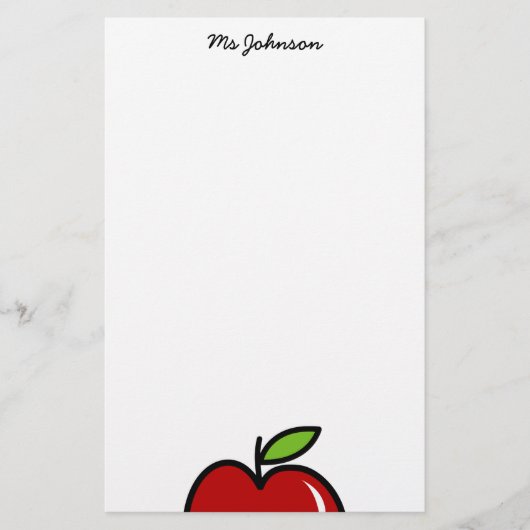 パーソナライズされた先生紙 |赤いリンゴ 便箋 (正面)