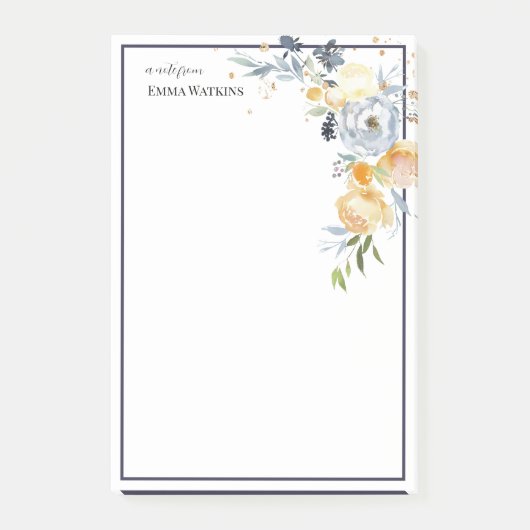 パーソナライズされた先生縁ど水色バラ ポストイット (正面)