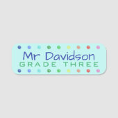 パーソナライズされた先生色のドット 名札 (正面)