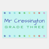 パーソナライズされた先生色のドット 長方形シール (正面)