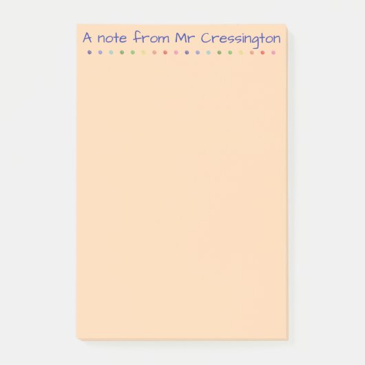 パーソナライズされた先生色付きドットの付箋 ポストイット (正面)