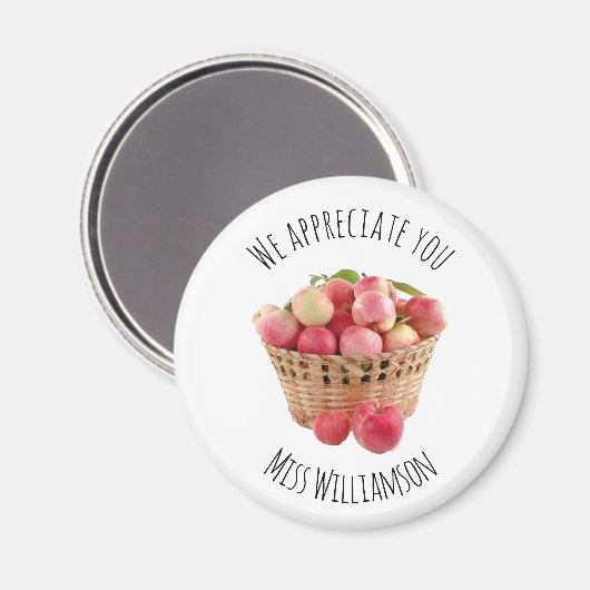 パーソナライズされた先生鑑賞りんご マグネット (正面/裏面)